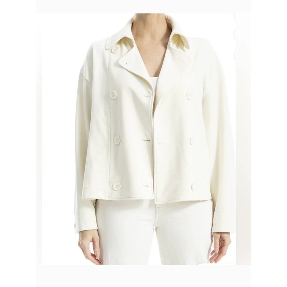 Max Studio London Double Breasted Pea Coat Jacket Large Cropped Lagenlook Travel